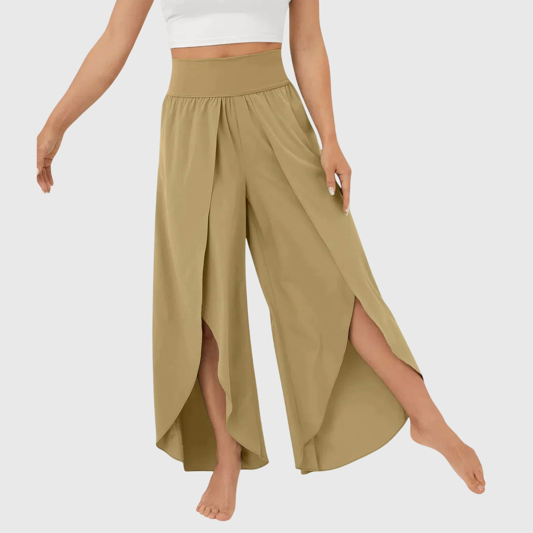 Delphina | Vloeiende Wijde-Pijpen Split Broek