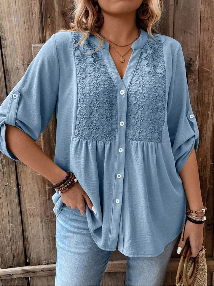 Nella | Elegante Blouse met Brede Mouwen en V-Hals