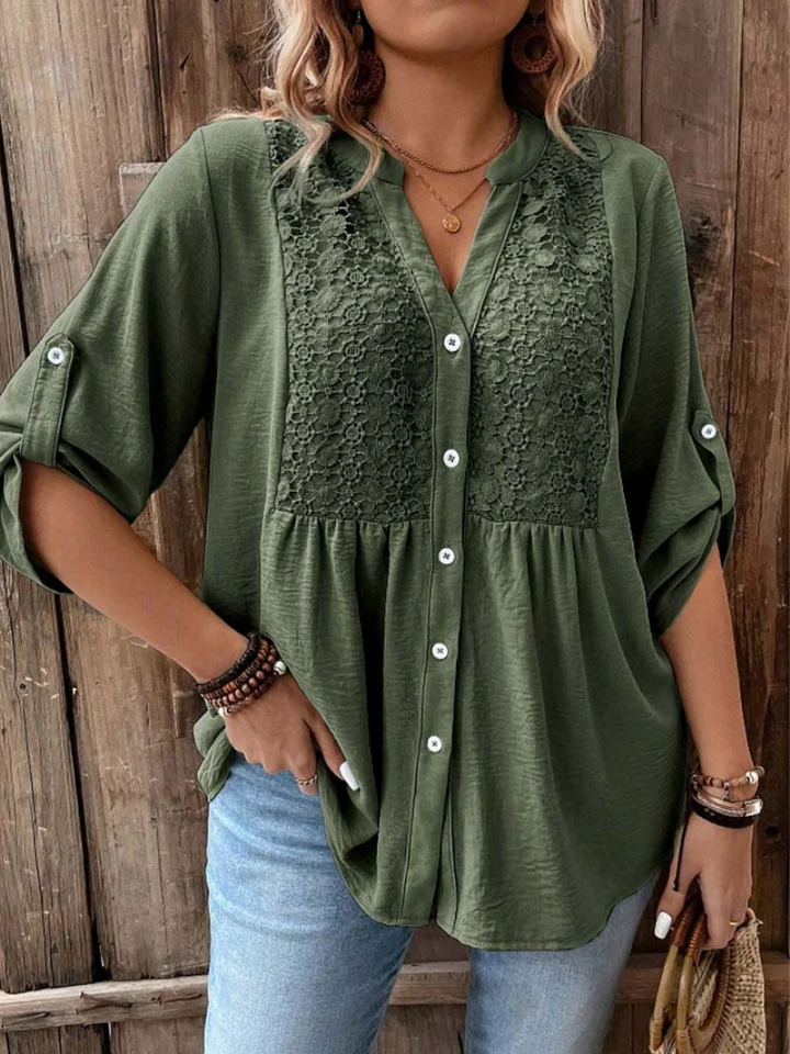 Nella | Elegante Blouse met Brede Mouwen en V-Hals