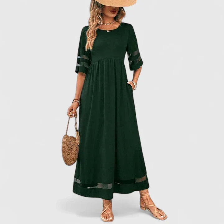 Portia | Elegante Ronde Hals Midi Mouw Jurk