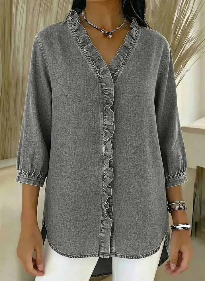 Paula | Stijlvolle Rimpel Blouse met Middellange Mouwen