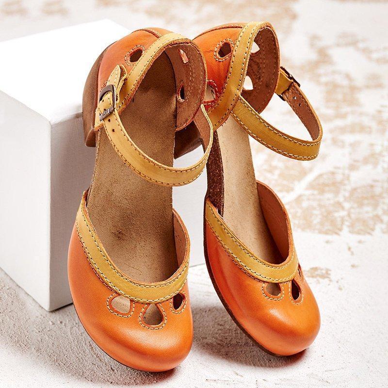 Felicity | Comfortabele Lage Hak T-Strap Sandalen