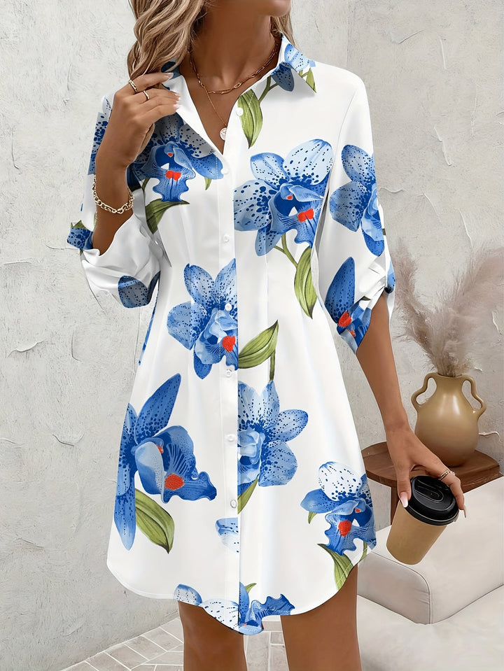 Josie | Bloemen Knop-Front Shirt Jurk