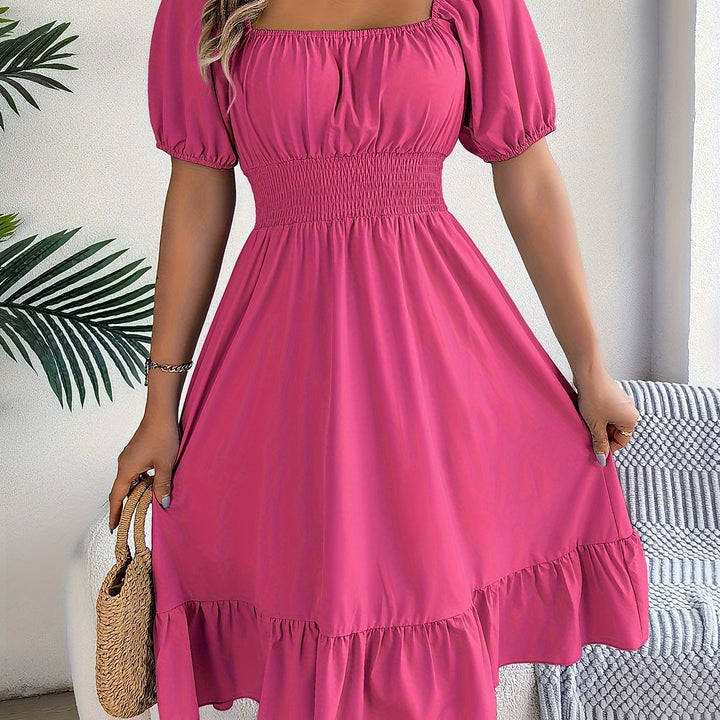 Whitney | Vierkante Hals Rimpel A-Lijn Jurk