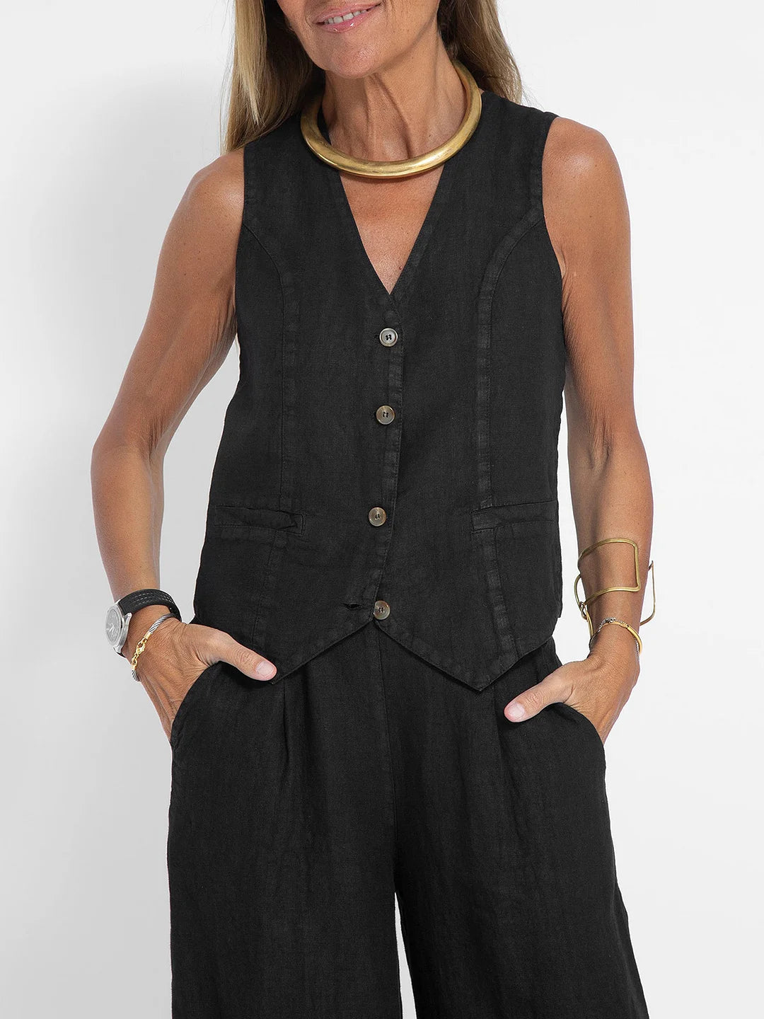 Lauren | Mouwloze V-Hals Vest &amp; Brede Pantalon Set