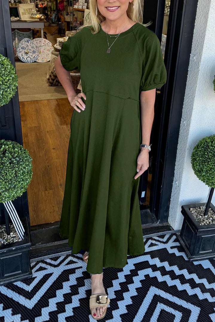 Haisley | Maxi-jurk met Pofmouwen en Ronde Hals