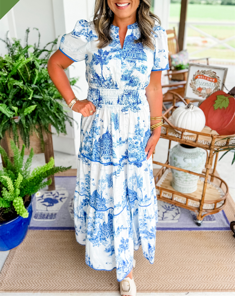 Eliza | Klassieke Toile Maxi Jurk