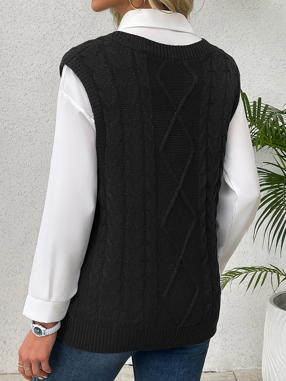 Cora | Gezellige Kabelgebreide V-Hals Sweater Vest