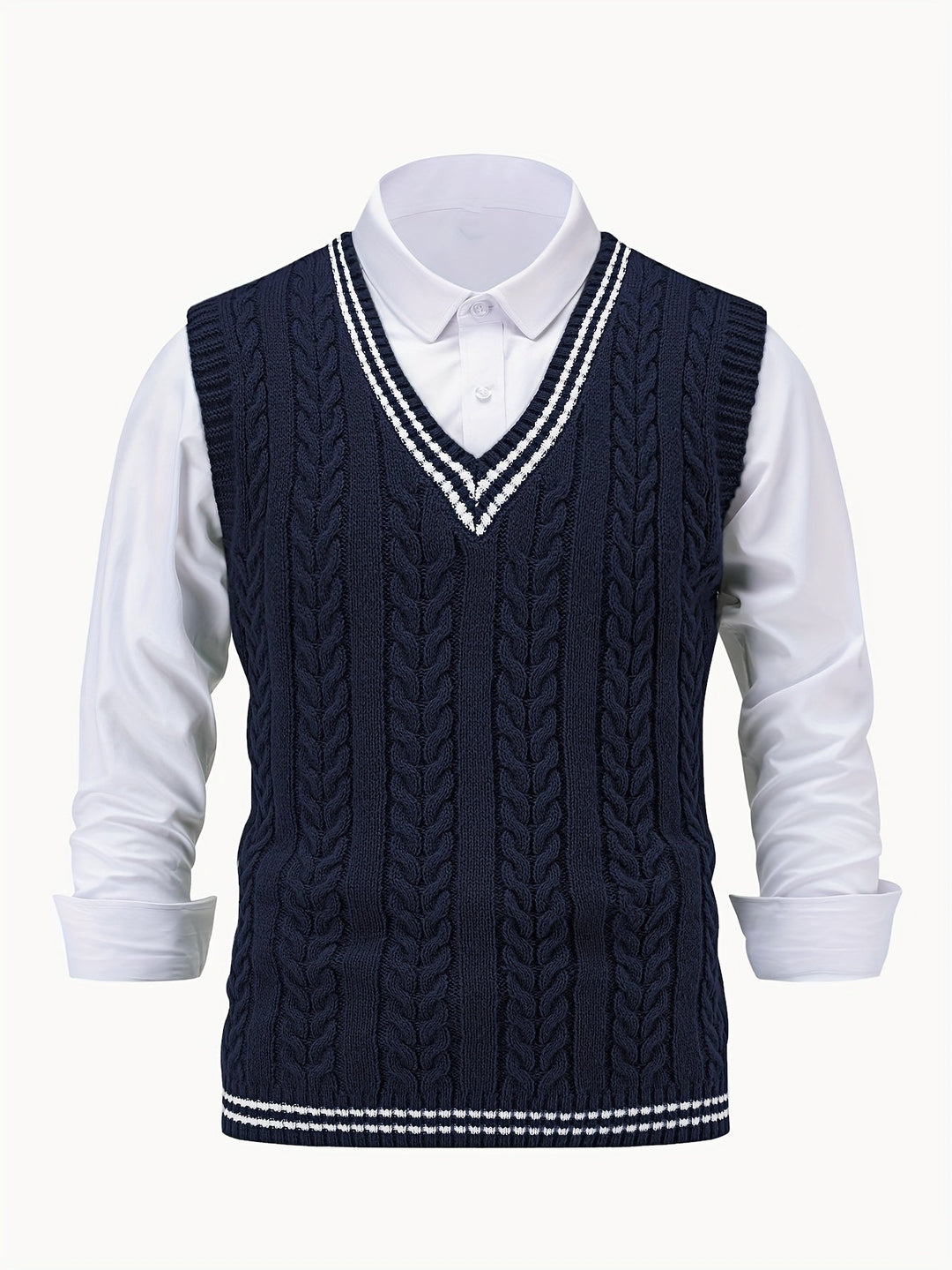 Gideon | Kabelgebreide V-Hals Sweater Vest