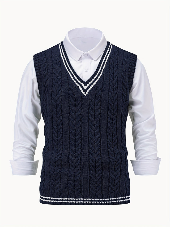 Gideon | Kabelgebreide V-Hals Sweater Vest