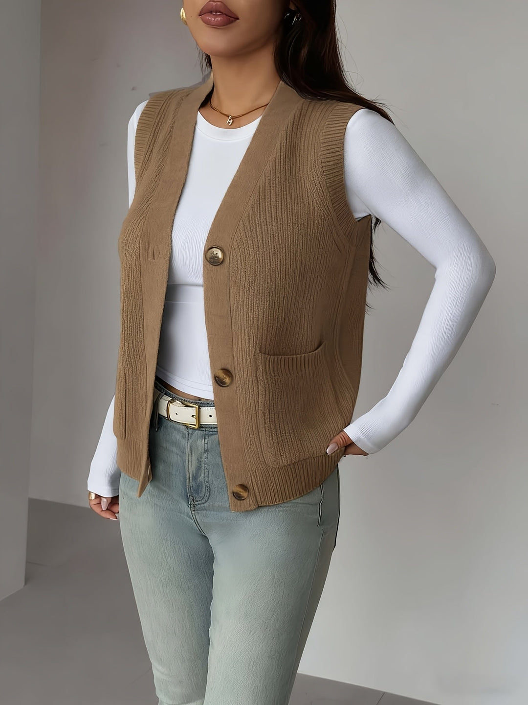 Miriam | Geknoopte V-Hals Gebreide Vest