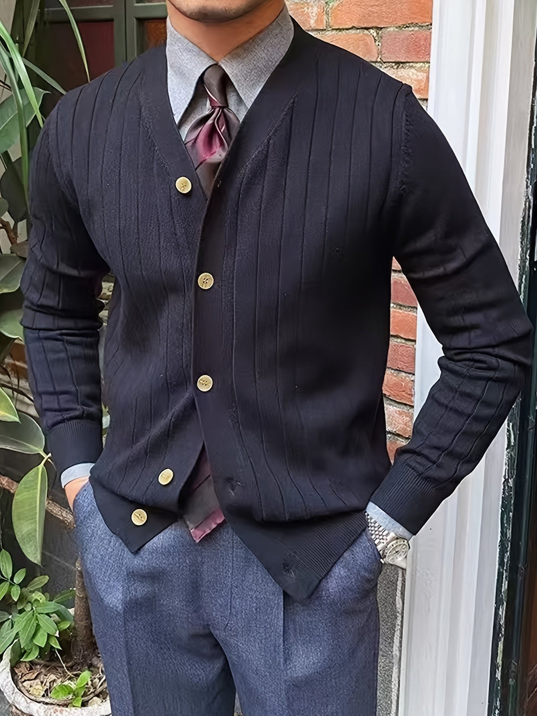 Arthur | Geribbelde Knopen Cardigan