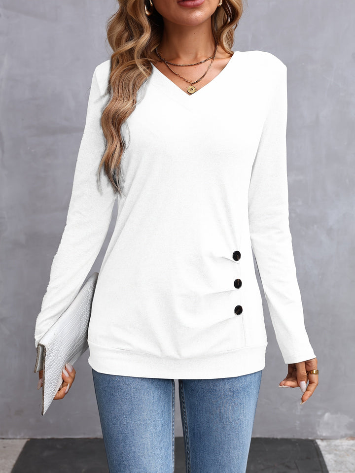 Kathryn | Zijknop V-Hals Lange Mouwen Top