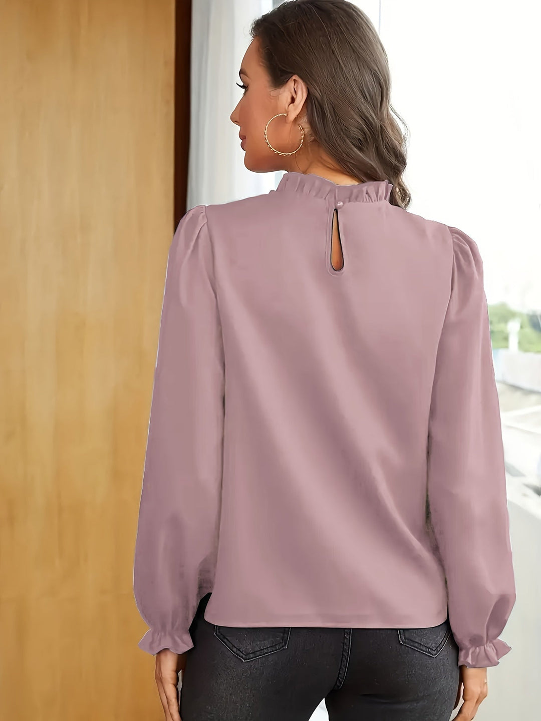 Tamsin | Rimpelige Hoge Hals Puff Mouw Blouse