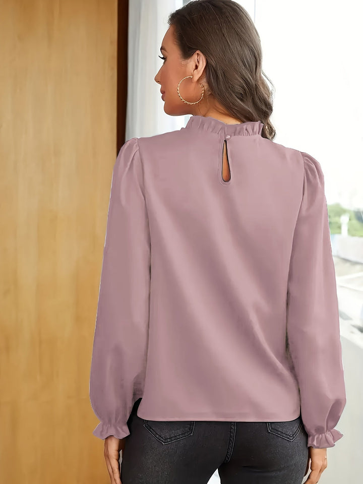 Tamsin | Rimpelige Hoge Hals Puff Mouw Blouse
