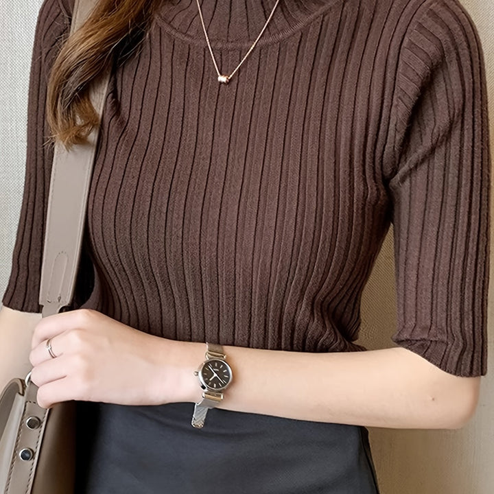 Verity | Geribbelde Top met Hoge Hals