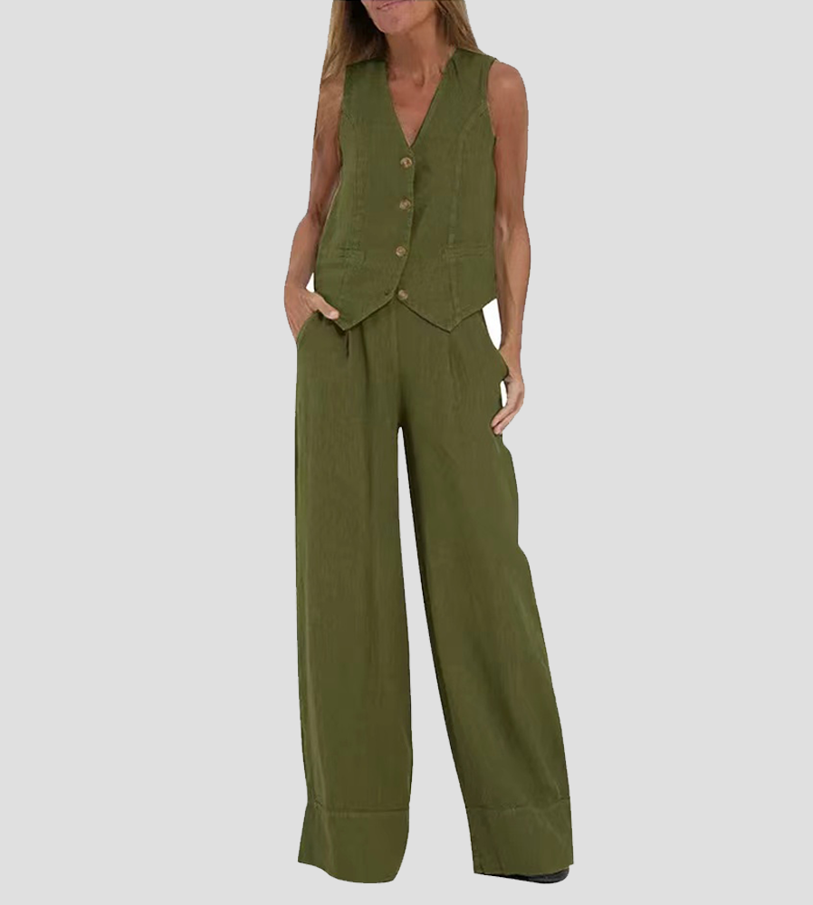 Lauren | Mouwloze V-Hals Vest &amp; Brede Pantalon Set