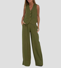 Lauren | Mouwloze V-Hals Vest & Brede Pantalon Set