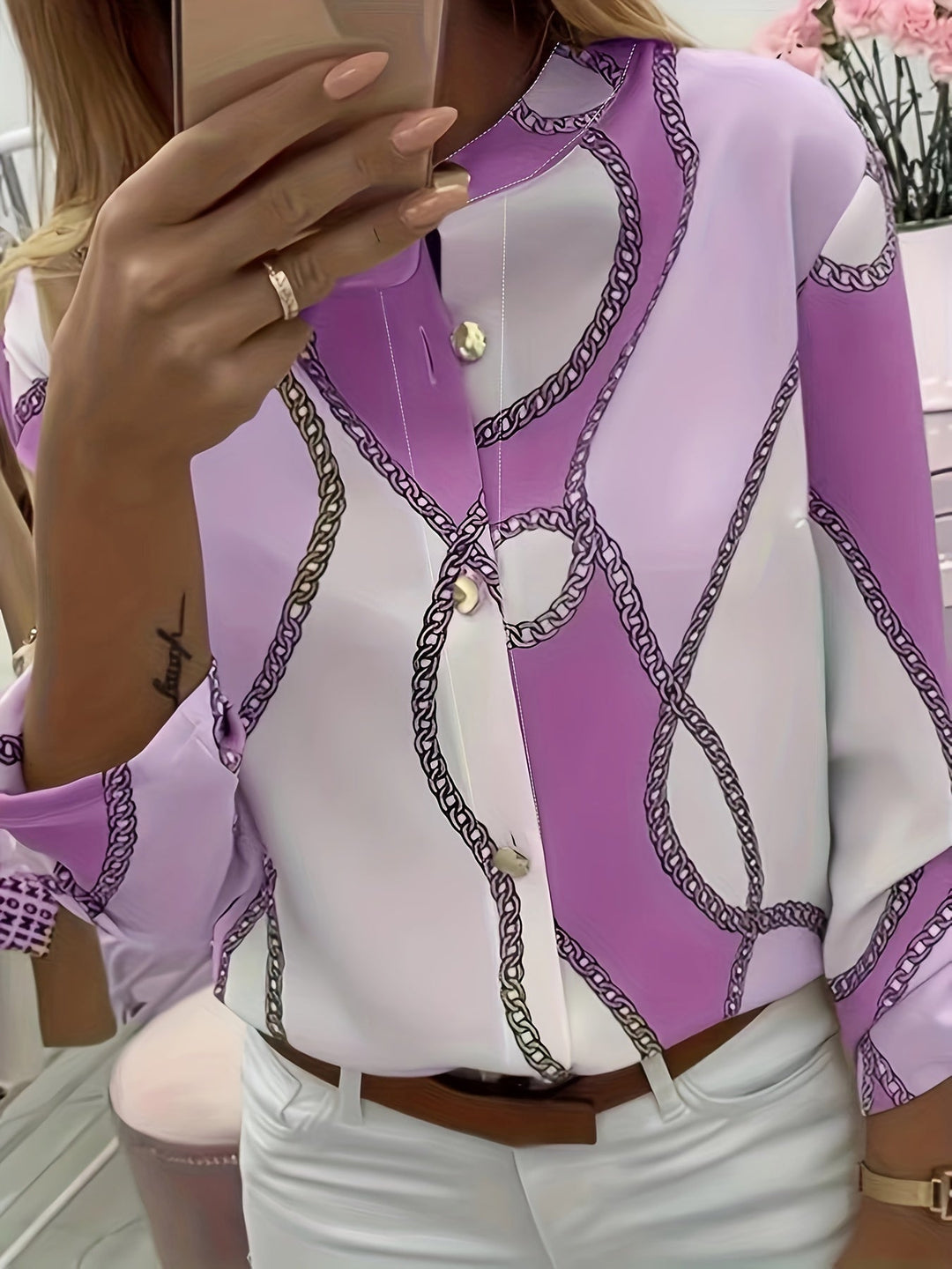 Ingrid | Kraagshirt met Kettingprint