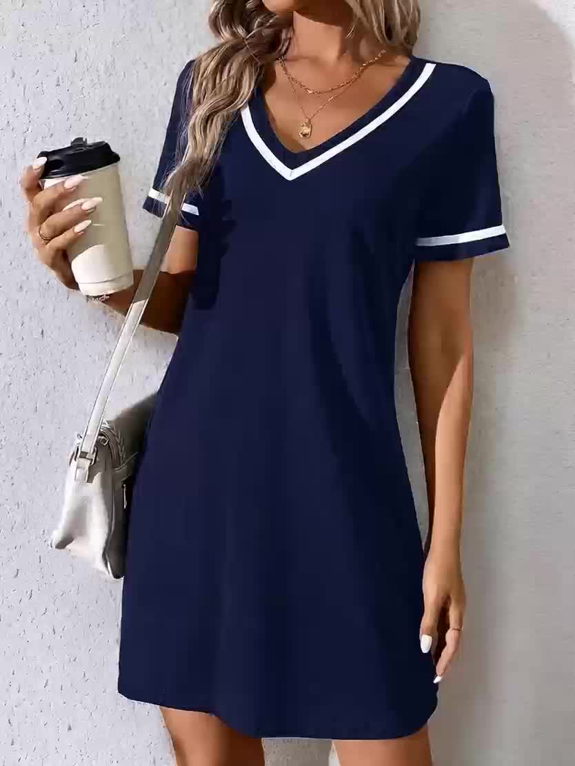 Corinne | V-Hals Kleurblok Shift Jurk