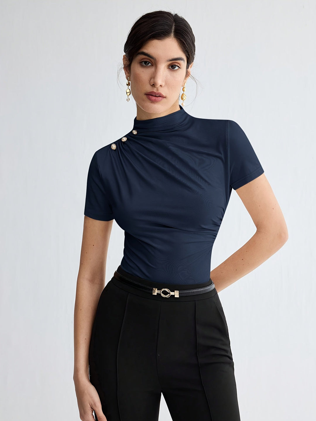 Sienna | Korte Mouw Top met Hoge Hals