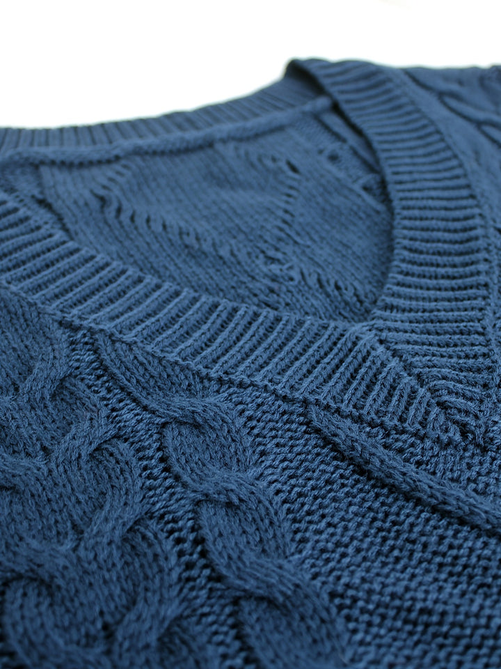 Cora | Gezellige Kabelgebreide V-Hals Sweater Vest
