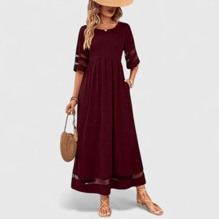 Portia | Elegante Ronde Hals Midi Mouw Jurk