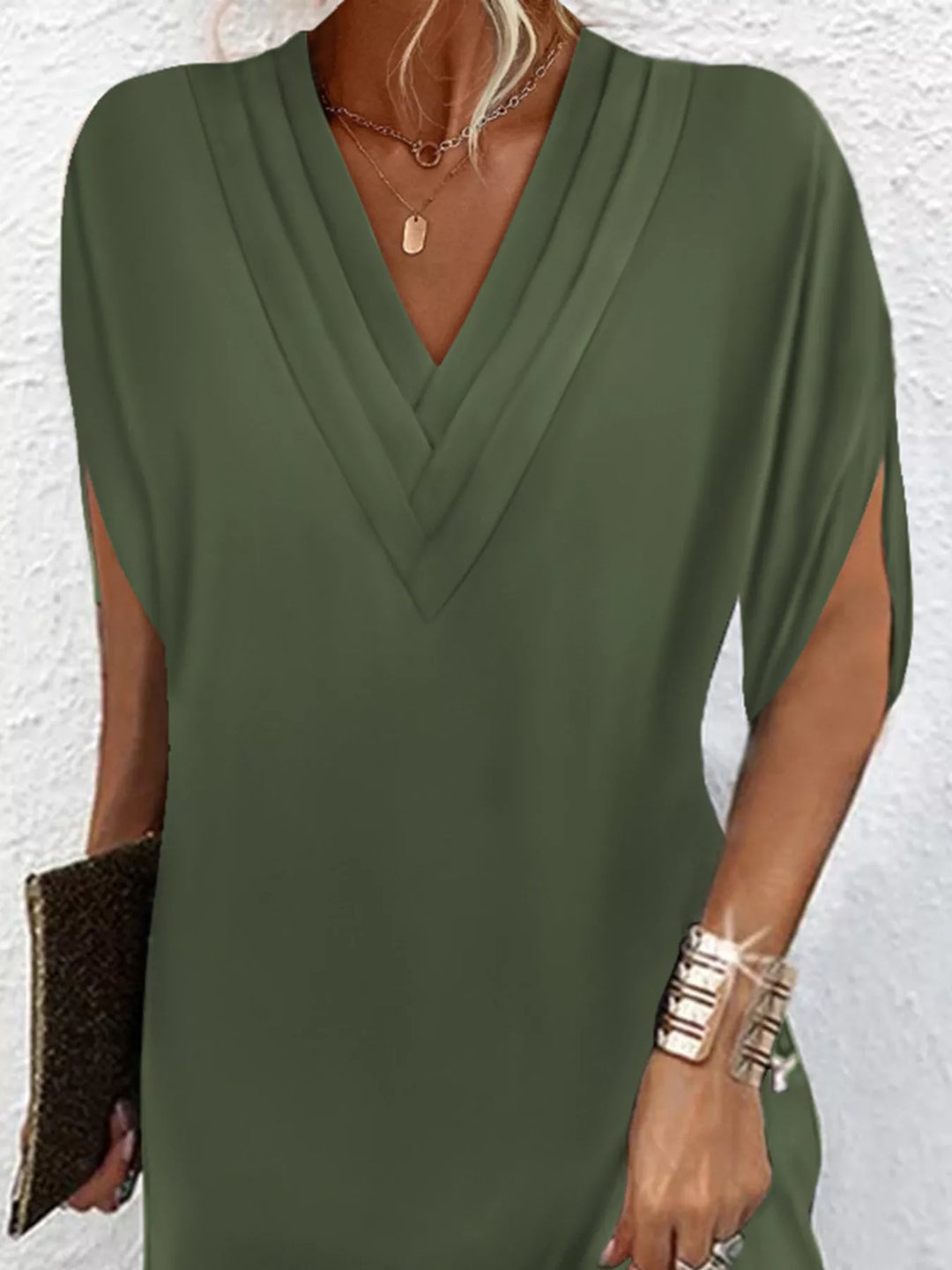 Emery | V-Hals Slit Mouw Mini Jurk