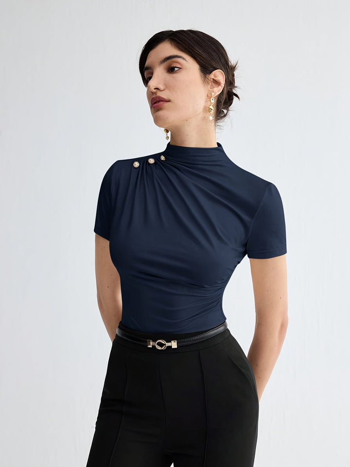 Sienna | Korte Mouw Top met Hoge Hals