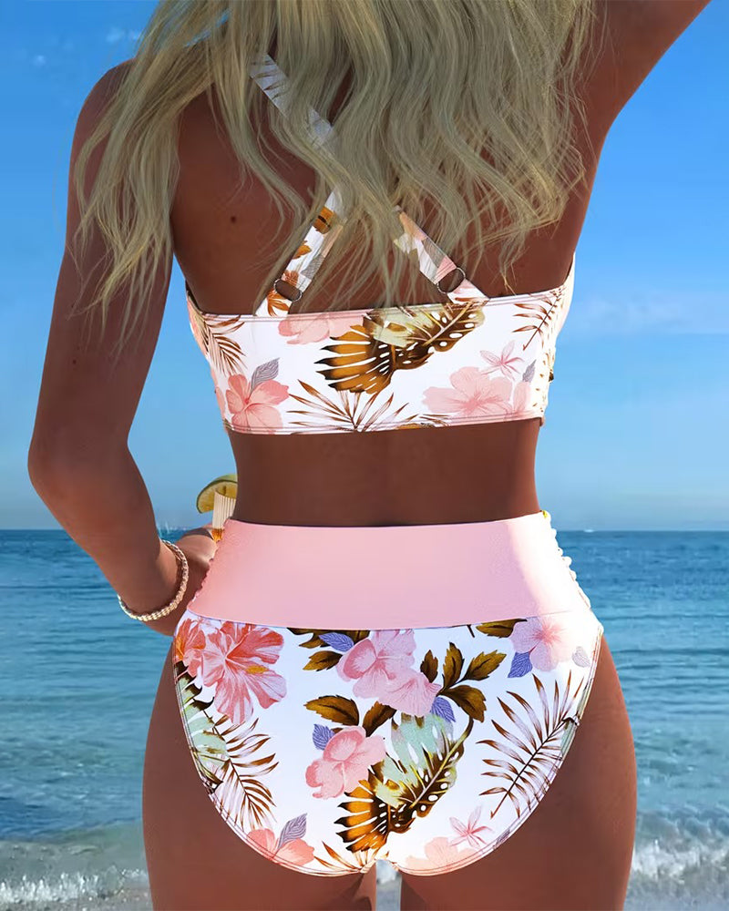 Vivienne | Bloemige Contrast Cut-Out Bikini