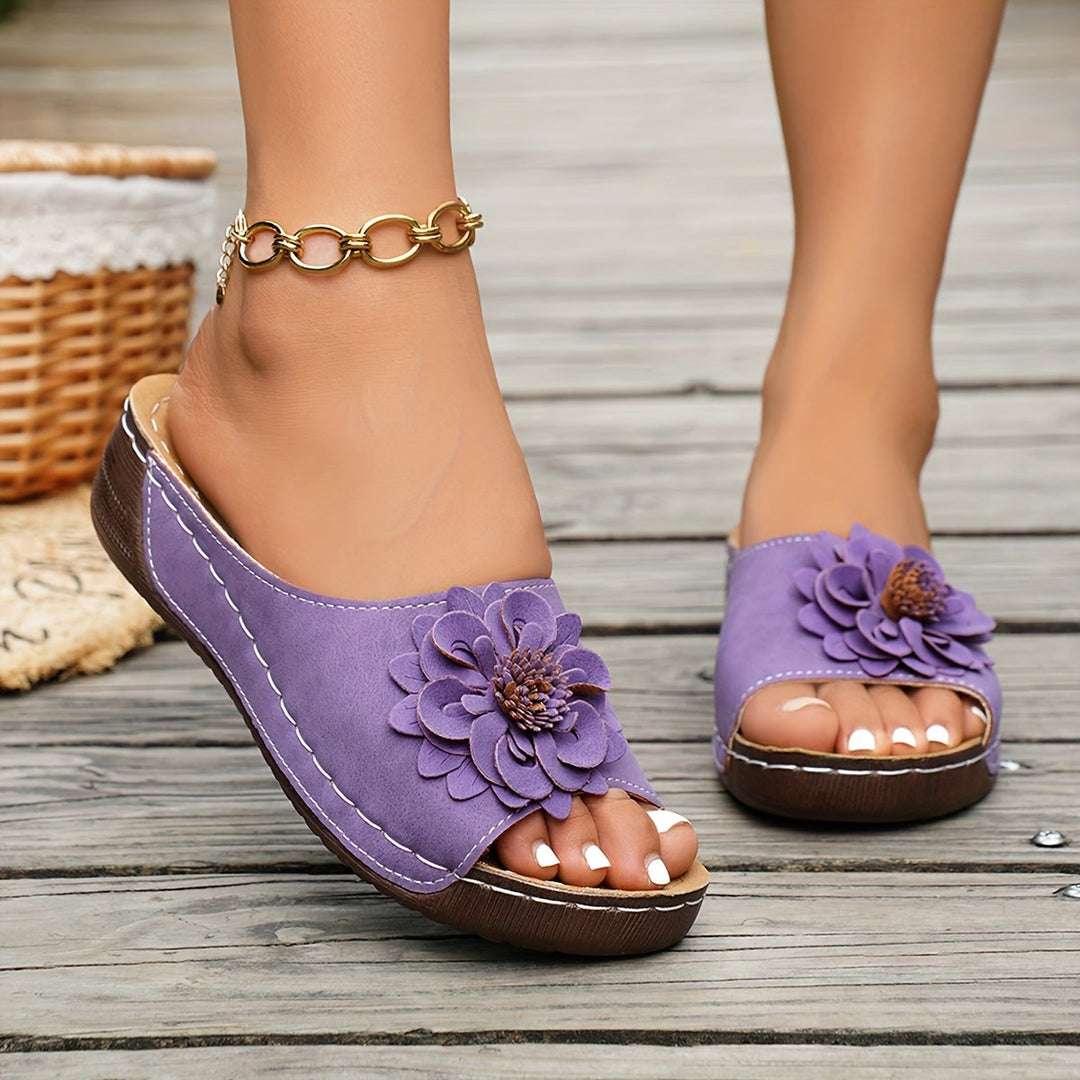 Melanie | Bloemige Comfort Wedge Sandalen