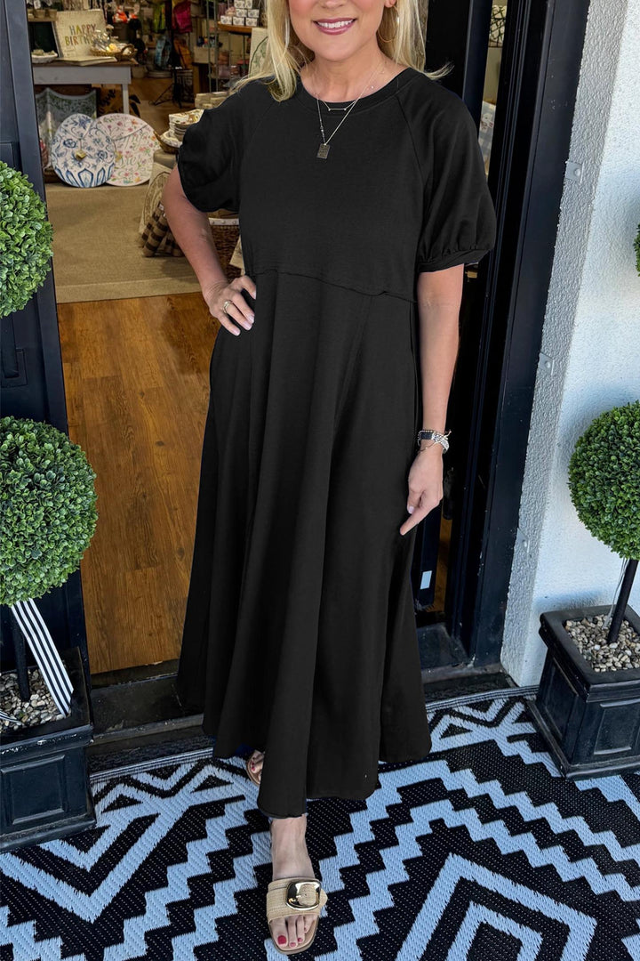 Haisley | Maxi-jurk met Pofmouwen en Ronde Hals