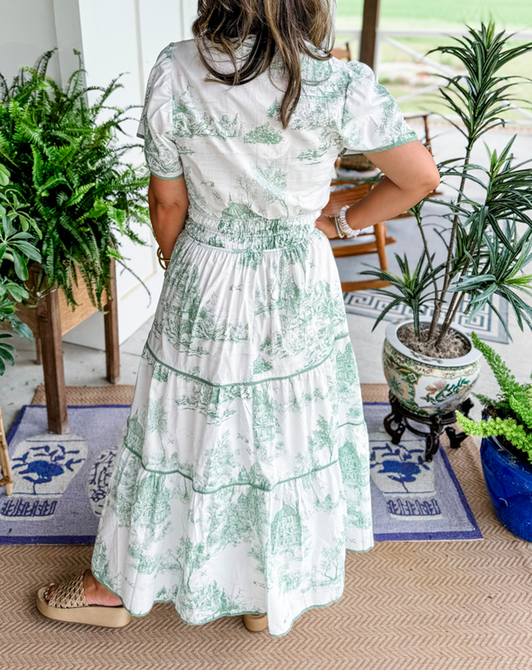 Eliza | Klassieke Toile Maxi Jurk
