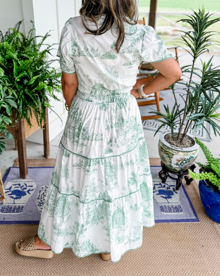 Eliza | Klassieke Toile Maxi Jurk