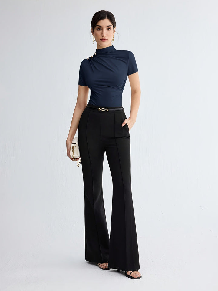 Sienna | Korte Mouw Top met Hoge Hals