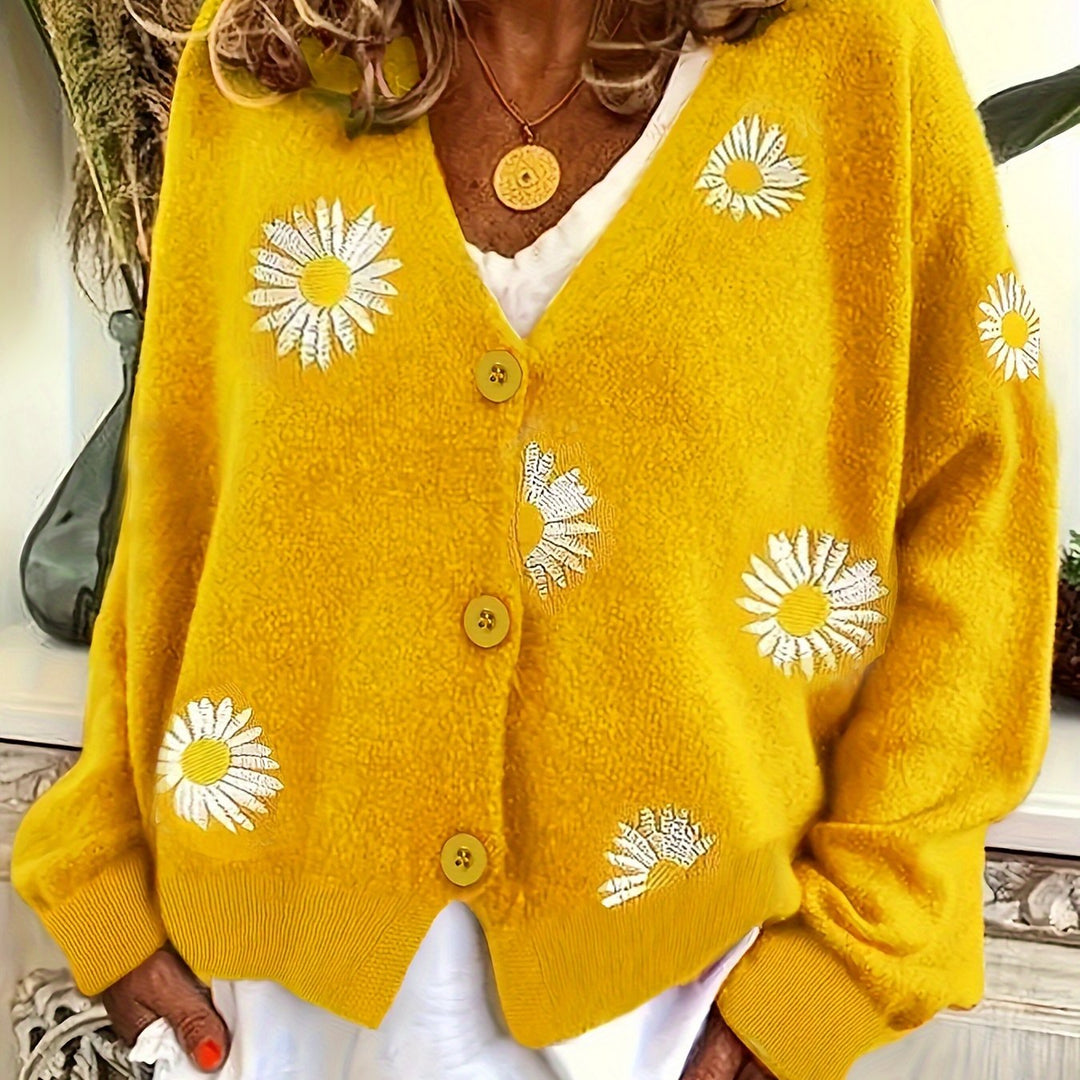 Maribel | Geborduurde Bloemen Knop-Front Cardigan