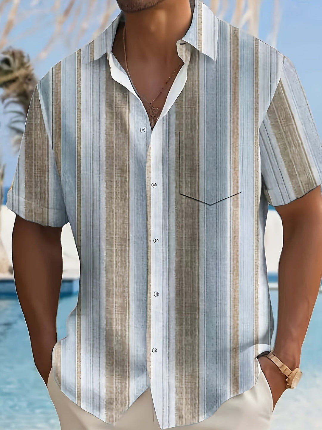 Gregory | Ontspannen Gestreepte Korte Mouwen Shirt