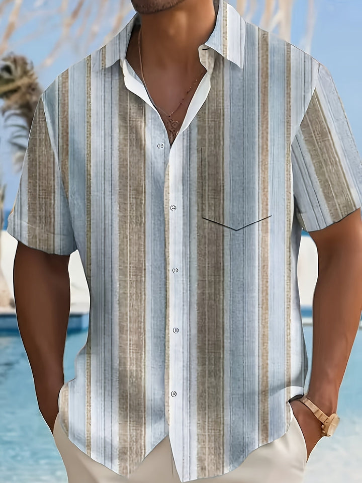 Gregory | Ontspannen Gestreepte Korte Mouwen Shirt
