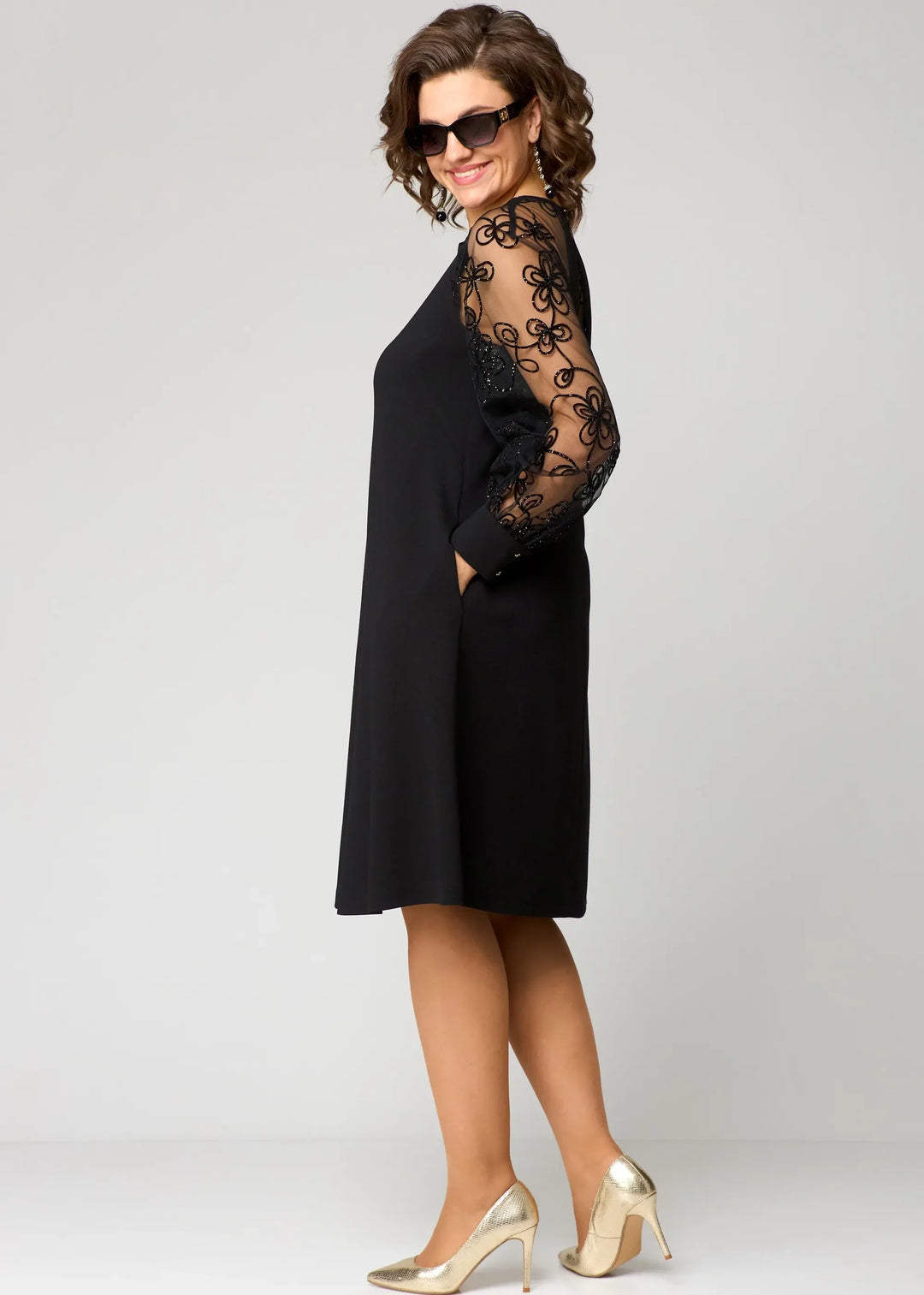 Edith | Elegante Bloemenmouw Kant Jurk