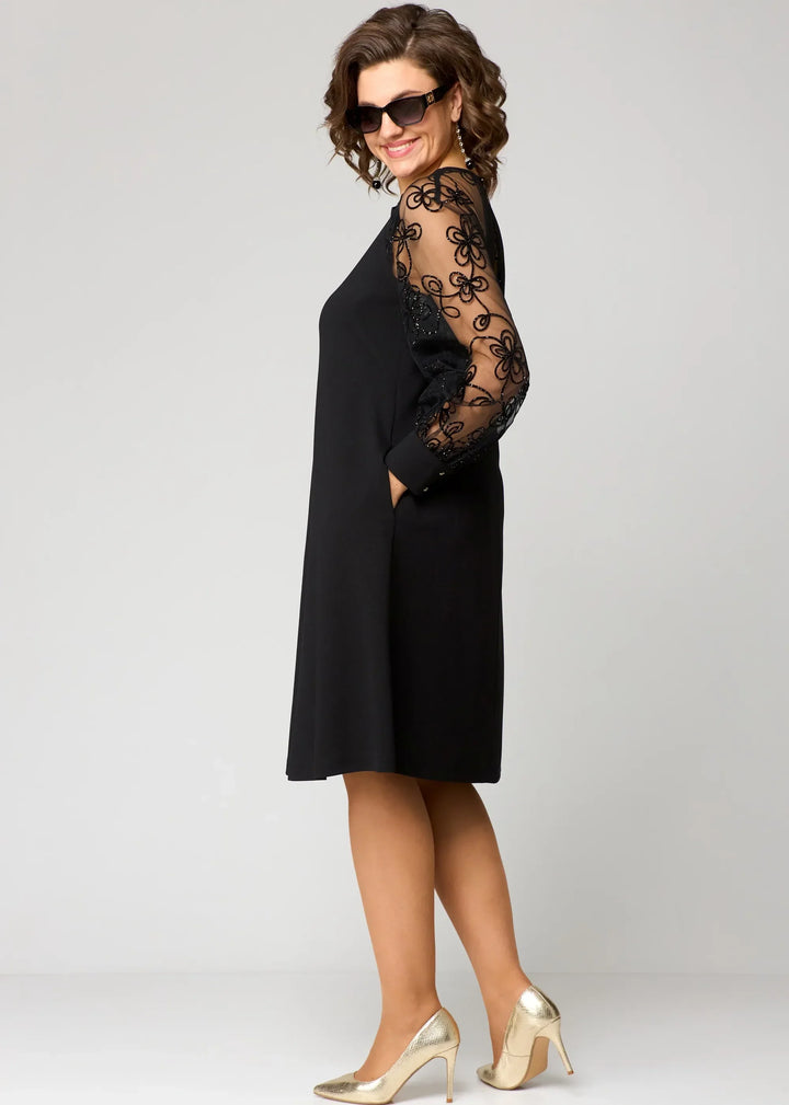 Edith | Elegante Bloemenmouw Kant Jurk