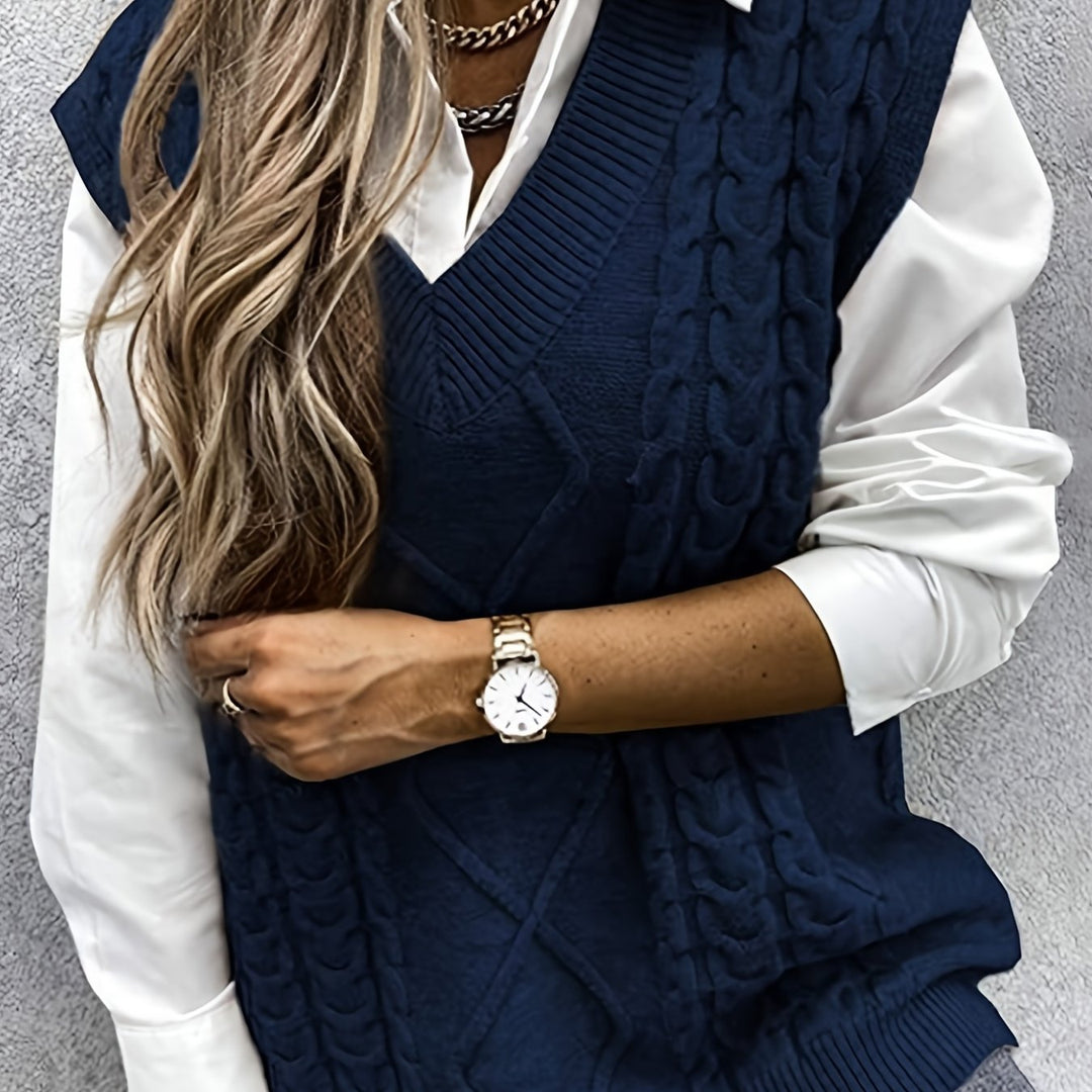 Cora | Gezellige Kabelgebreide V-Hals Sweater Vest