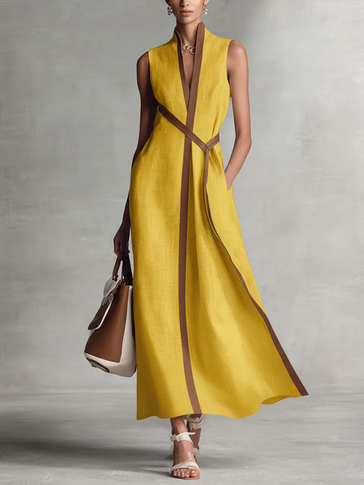 Verity | Contrast-Trim Mouwloze Midi-Jurk