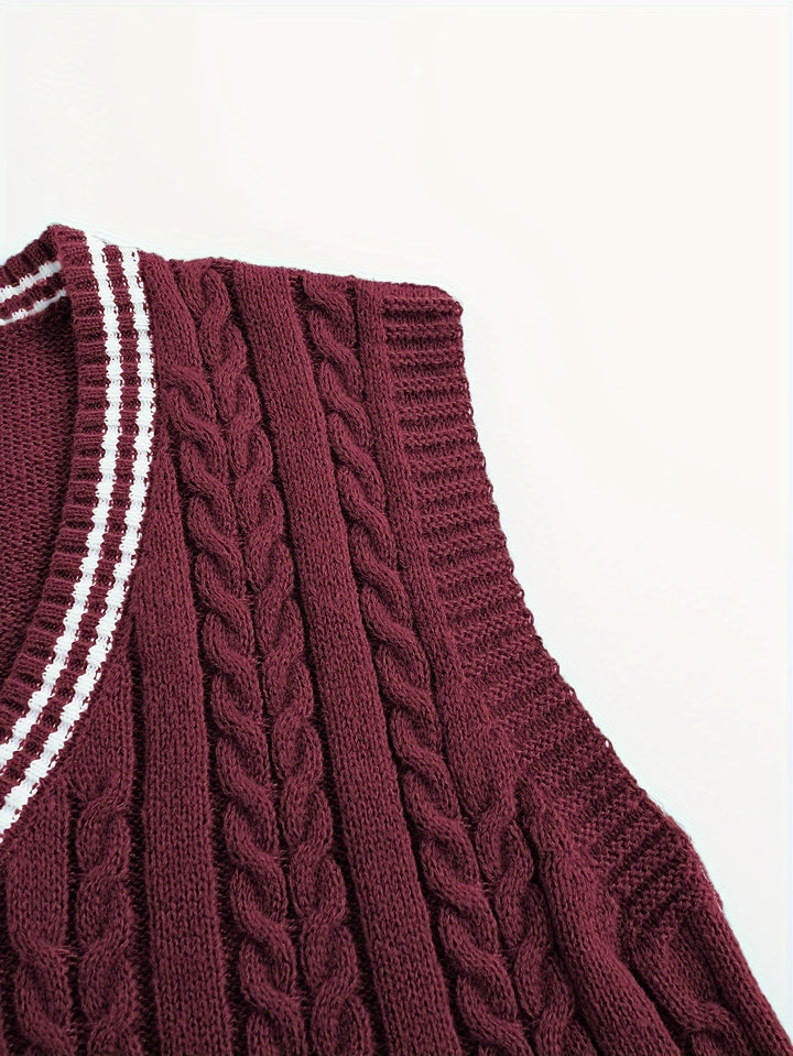 Gideon | Kabelgebreide V-Hals Sweater Vest