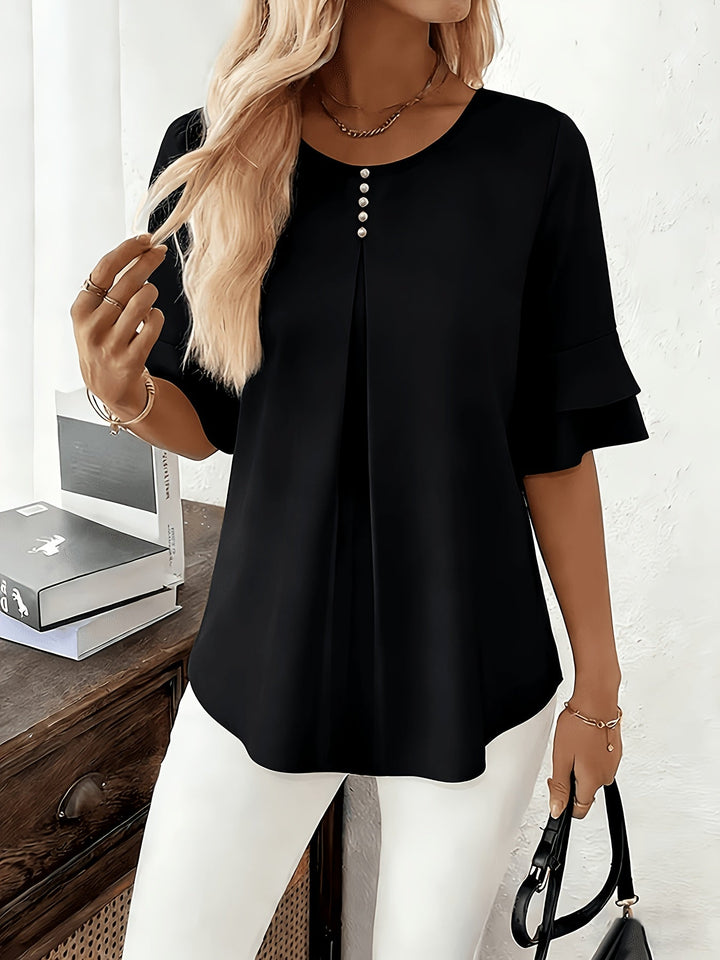 Karen | Blouse met Flared Mouwen en Plissé