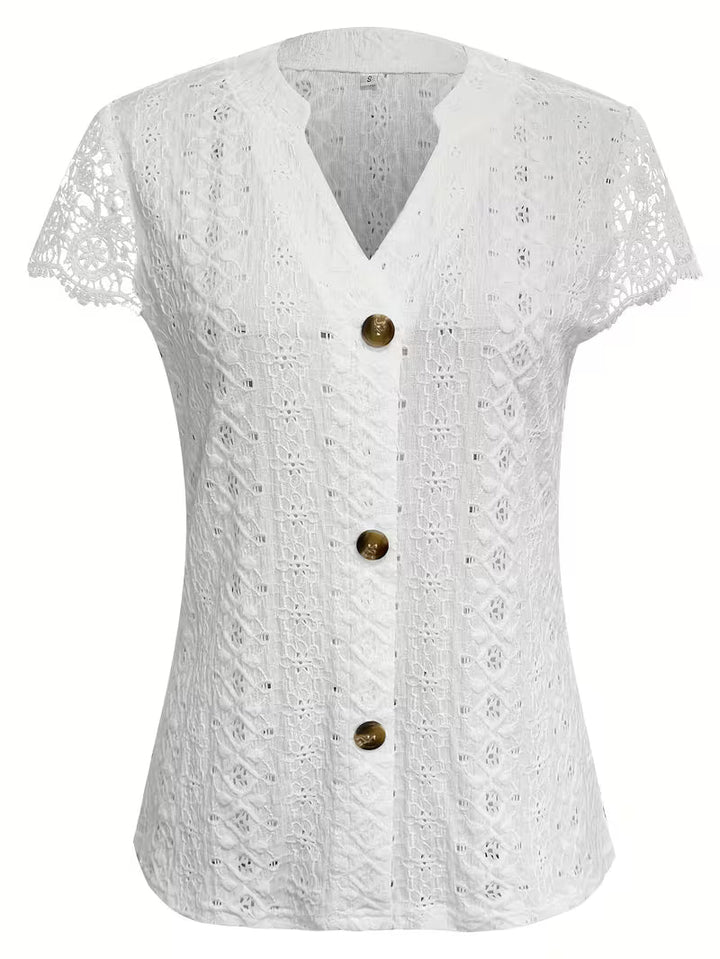 Ariana | Elegante Knop V-Hals Shirt