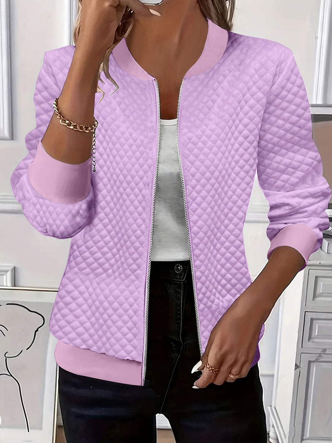 Carolyn | Gequiltte Textuur Baseball Jacket