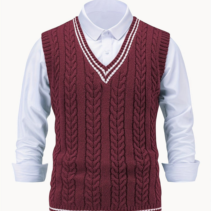 Gideon | Kabelgebreide V-Hals Sweater Vest