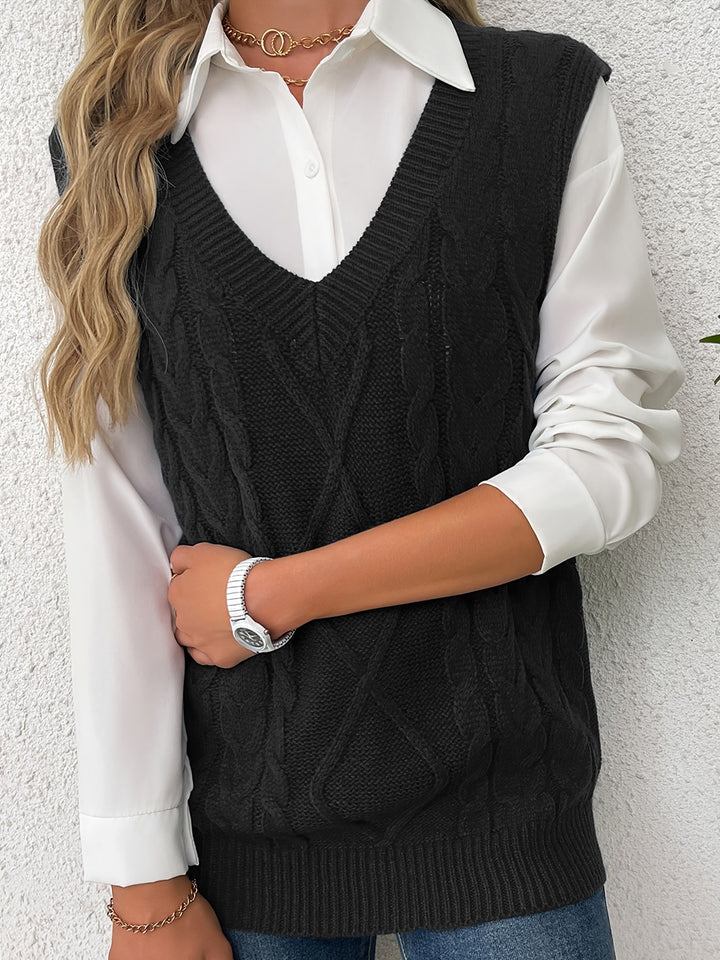 Cora | Gezellige Kabelgebreide V-Hals Sweater Vest