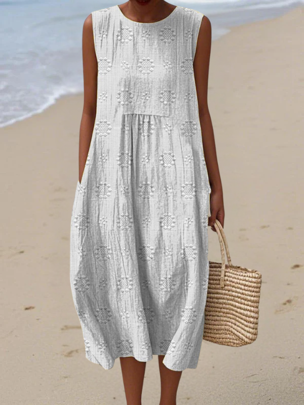 Michelle | Casual Geborduurde Midi Jurk