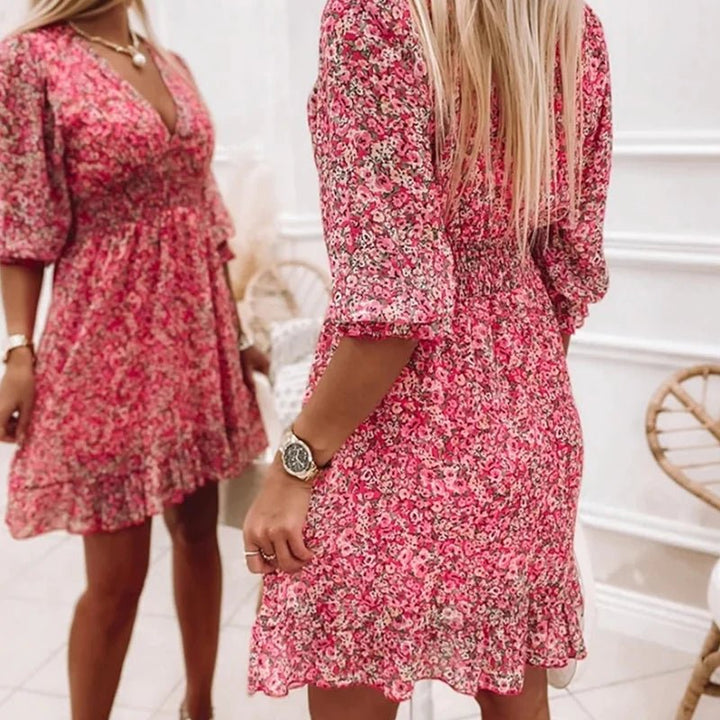 Penelope | Elegante Bloemen V-Hals Jurk